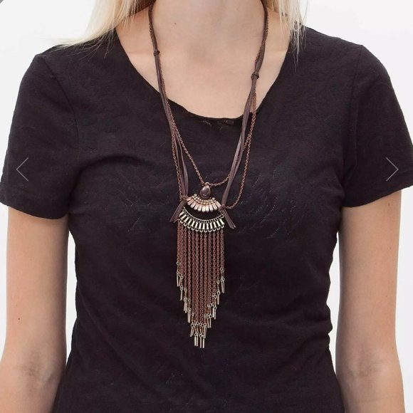 Festive copper chain fringe tassel multi chain necklace - Picture 1 of 12